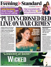 London Evening Standard (UK) Newspaper Front Page for 25 March 2022
