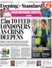 London Evening Standard (UK) Newspaper Front Page for 25 April 2020
