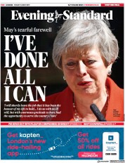 London Evening Standard (UK) Newspaper Front Page for 25 May 2019