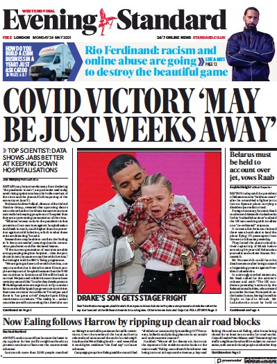 London Evening Standard Newspaper Front Page (UK) for 25 May 2021