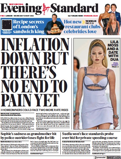 London Evening Standard Newspaper Front Page (UK) for 25 May 2023