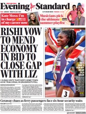 London Evening Standard (UK) Newspaper Front Page for 25 July 2022