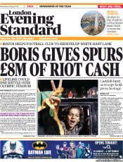 London Evening Standard Newspaper Front Page (UK) for 25 August 2011