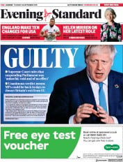 London Evening Standard (UK) Newspaper Front Page for 25 September 2019