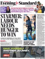 London Evening Standard (UK) Newspaper Front Page for 25 September 2021