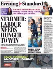 London Evening Standard (UK) Newspaper Front Page for 25 September 2021