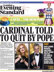 London Evening Standard (UK) Newspaper Front Page for 26 February 2013
