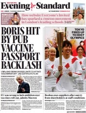 London Evening Standard (UK) Newspaper Front Page for 26 March 2021