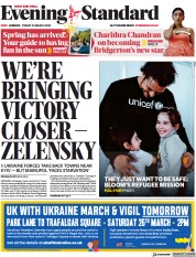 London Evening Standard (UK) Newspaper Front Page for 26 March 2022