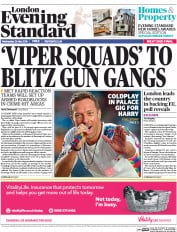 London Evening Standard (UK) Newspaper Front Page for 26 May 2016