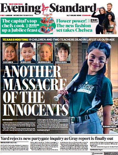 London Evening Standard Newspaper Front Page (UK) for 26 May 2022