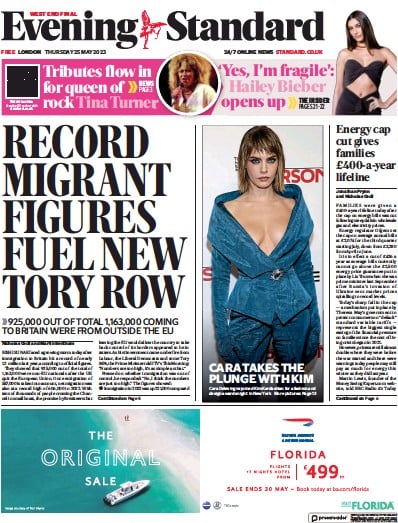 London Evening Standard Newspaper Front Page (UK) for 26 May 2023