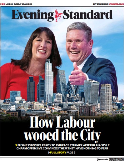 London Evening Standard Newspaper Front Page (UK) for 26 July 2023