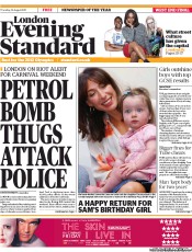 London Evening Standard (UK) Newspaper Front Page for 26 August 2011