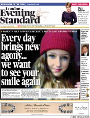 London Evening Standard Newspaper Front Page (UK) for 26 September 2014