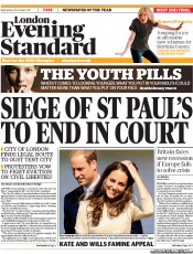 London Evening Standard (UK) Newspaper Front Page for 27 October 2011