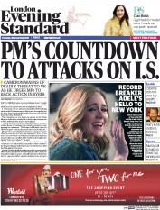 London Evening Standard (UK) Newspaper Front Page for 27 November 2015