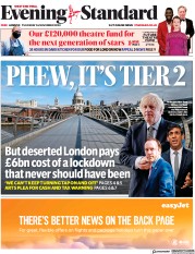 London Evening Standard (UK) Newspaper Front Page for 27 November 2020