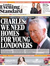 London Evening Standard Newspaper Front Page (UK) for 27 March 2014