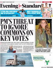 London Evening Standard (UK) Newspaper Front Page for 27 March 2019