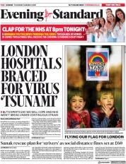 London Evening Standard (UK) Newspaper Front Page for 27 March 2020