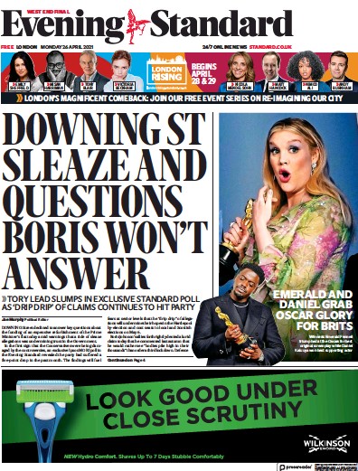 London Evening Standard Newspaper Front Page (UK) for 27 April 2021