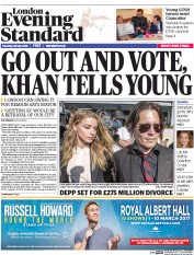 London Evening Standard (UK) Newspaper Front Page for 27 May 2016