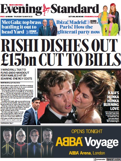 London Evening Standard Newspaper Front Page (UK) for 27 May 2022