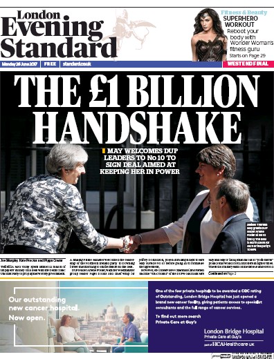 London Evening Standard Newspaper Front Page (UK) for 27 June 2017