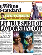 London Evening Standard Newspaper Front Page (UK) for 27 August 2011