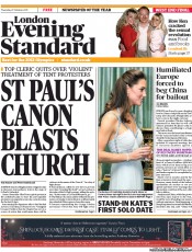 London Evening Standard (UK) Newspaper Front Page for 28 October 2011