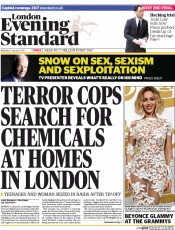 London Evening Standard Newspaper Front Page (UK) for 28 January 2014