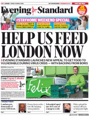 London Evening Standard (UK) Newspaper Front Page for 28 March 2020