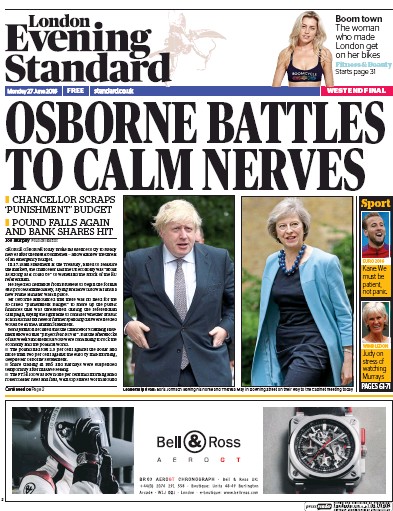 London Evening Standard Newspaper Front Page (UK) for 28 June 2016