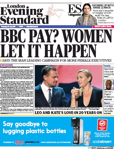 London Evening Standard Newspaper Front Page (UK) for 28 July 2017