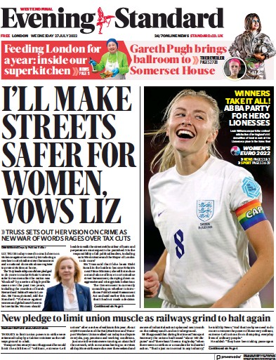 London Evening Standard Newspaper Front Page (UK) for 28 July 2022