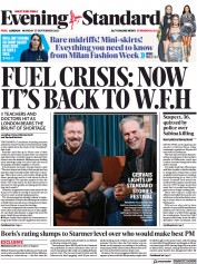 London Evening Standard (UK) Newspaper Front Page for 28 September 2021