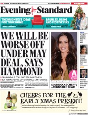 London Evening Standard (UK) Newspaper Front Page for 29 November 2018