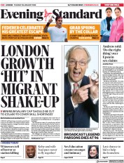 London Evening Standard (UK) Newspaper Front Page for 29 January 2020