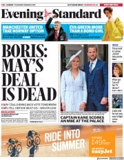 London Evening Standard (UK) Newspaper Front Page for 29 March 2019