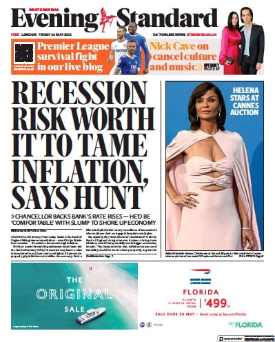 London Evening Standard Newspaper Front Page (UK) for 29 May 2023