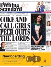London Evening Standard (UK) Newspaper Front Page for 29 July 2015