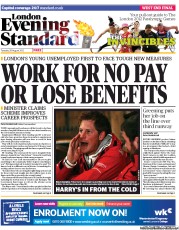 London Evening Standard (UK) Newspaper Front Page for 29 August 2012