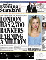 London Evening Standard Newspaper Front Page (UK) for 2 December 2013