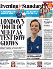 London Evening Standard (UK) Newspaper Front Page for 2 April 2020