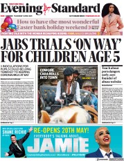 London Evening Standard (UK) Newspaper Front Page for 2 April 2021