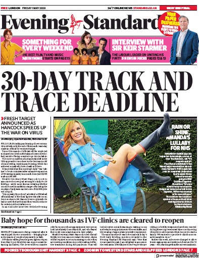 London Evening Standard Newspaper Front Page (UK) for 2 May 2020