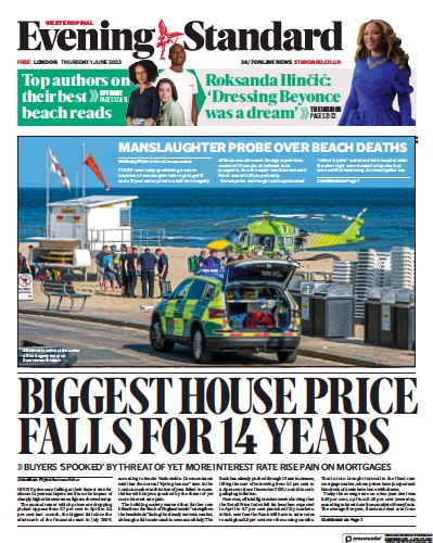 London Evening Standard Newspaper Front Page (UK) for 2 June 2023