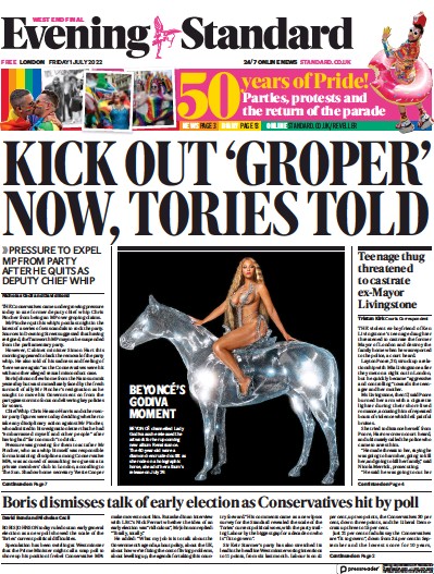 London Evening Standard Newspaper Front Page (UK) for 2 July 2022