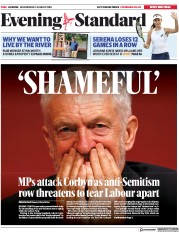 London Evening Standard (UK) Newspaper Front Page for 2 August 2018